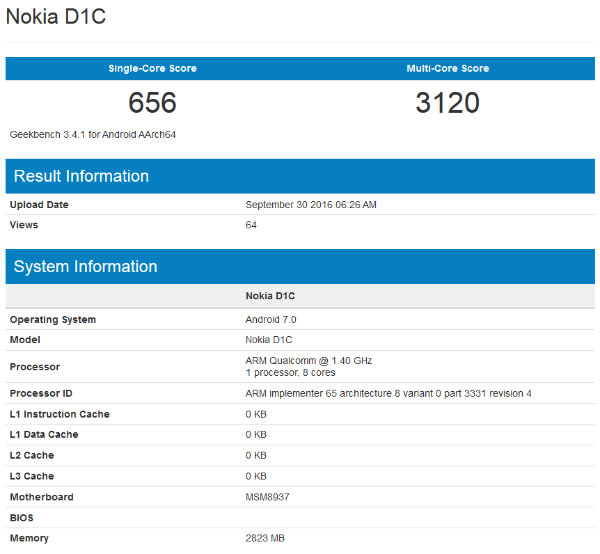 رویت شدن موبایل میان رده ای از نوکیا با پردازنده هشت هسته ای در Geekbench