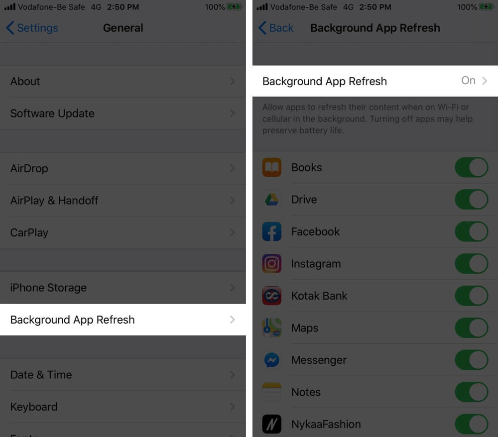 غیرفعال کردن Background App Refresh در آیفون