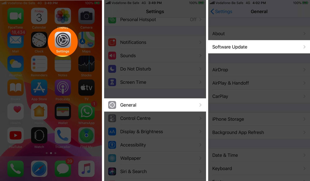 تنظیمات را باز کنید روی General و سپس روی Software Update ضربه بزنید