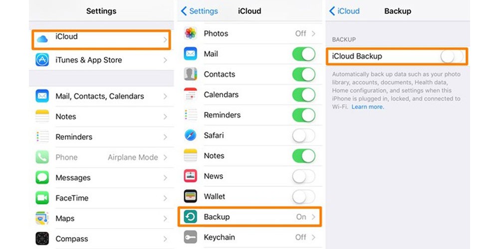 به قسمت بکاپ بروید و ویژگی iCloud Backup را فعال کنید.