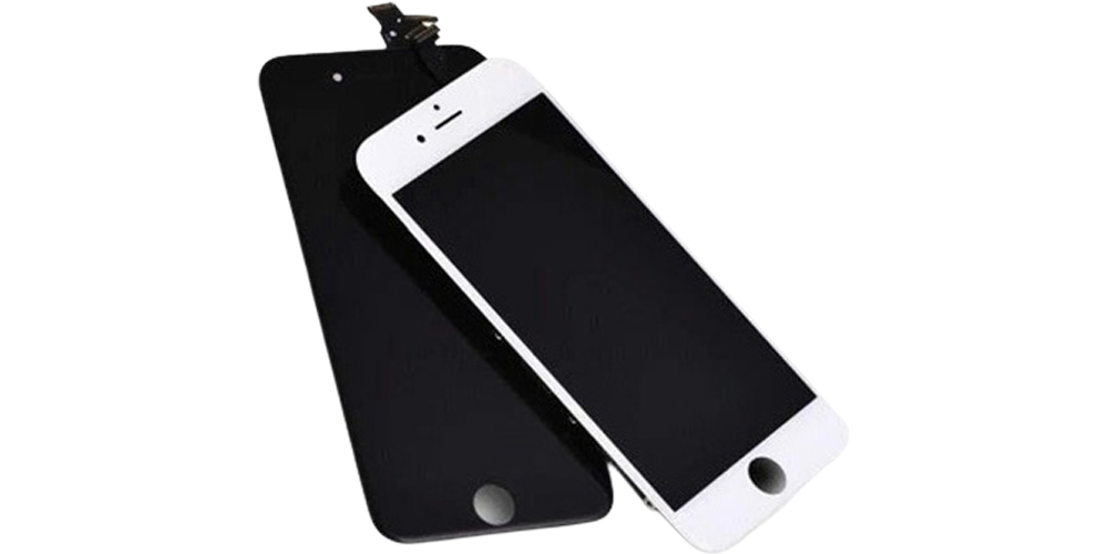 2 عدد تاچ و ال سی دی گوشی iPhone 6 اپل به رنگ مشکی و سفید در پس زمینه سفید رنگ قرار دارد