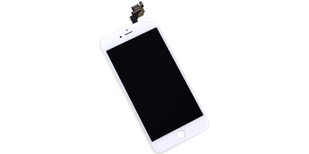 یک عدد تاچ و ال سی دی گوشی iPhone 6 plus اپل به رنگ سفید در پس زمینه سفید رنگ قرار دارد