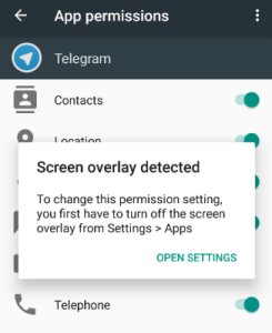 خطای Screen overlay detected در تلگرام و راه حل آن