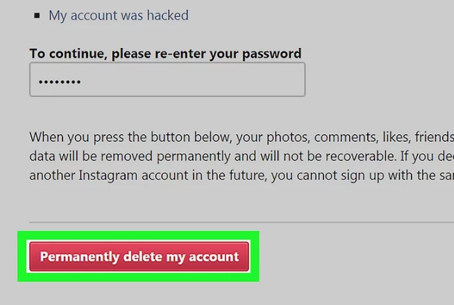 بر روی عبارت Permanently delete my Account کلیک کنید