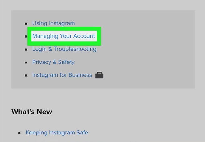 عبارت Managing Your Account را انتخاب کنید