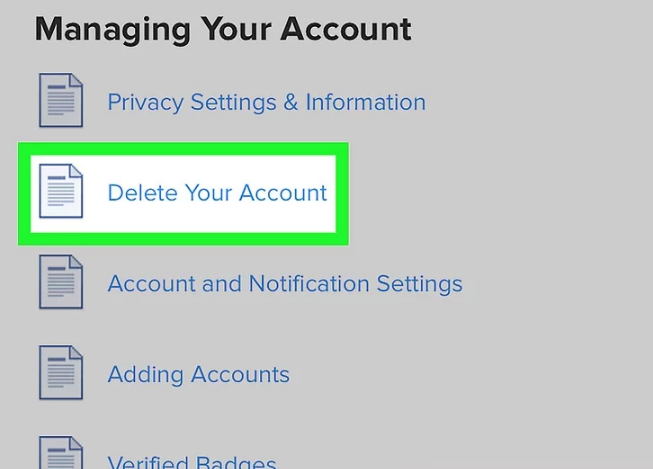بر روی آیکون Delete Your Account بزنید