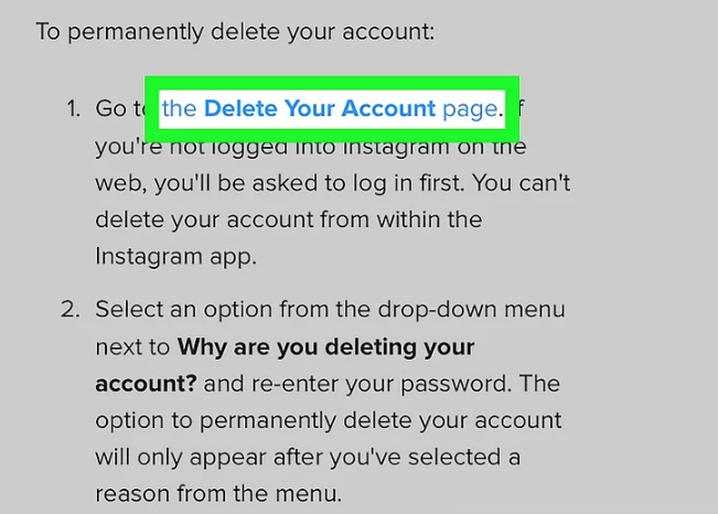 بر روی گزینه ی "the Delete Your Account page" بزنید
