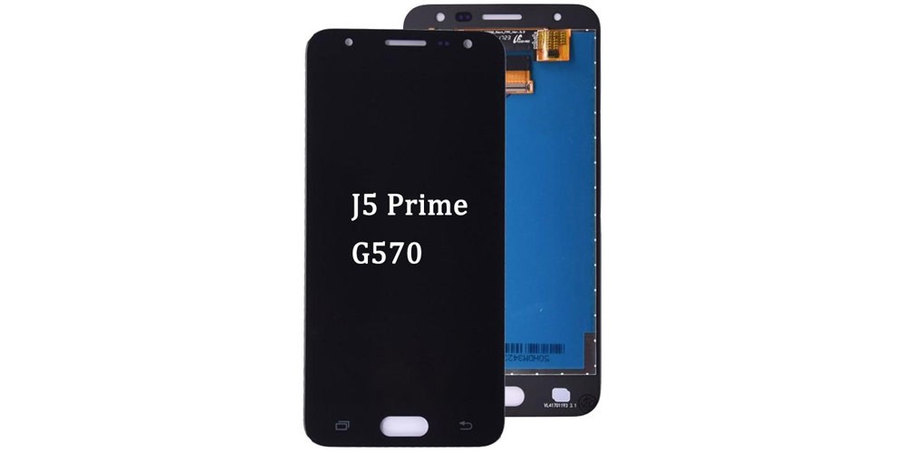 ال سی دی موبایل J5 Prime از پشت و جلو در پس زمینه سفید رنگ