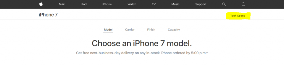 بخش مشخصات فنی محصول در سایت اپل