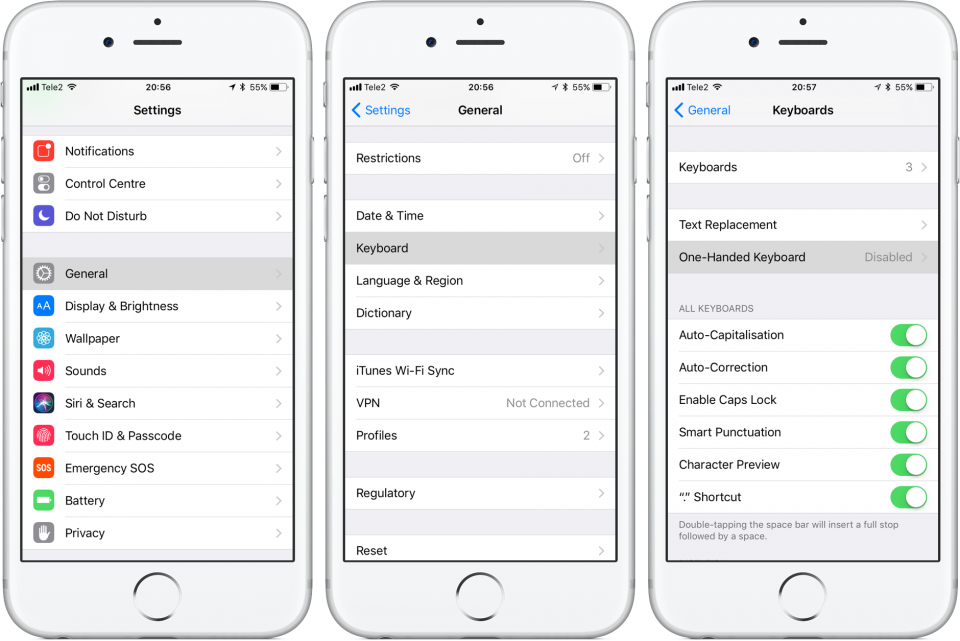 تنظیمات کیبورد در آیفون