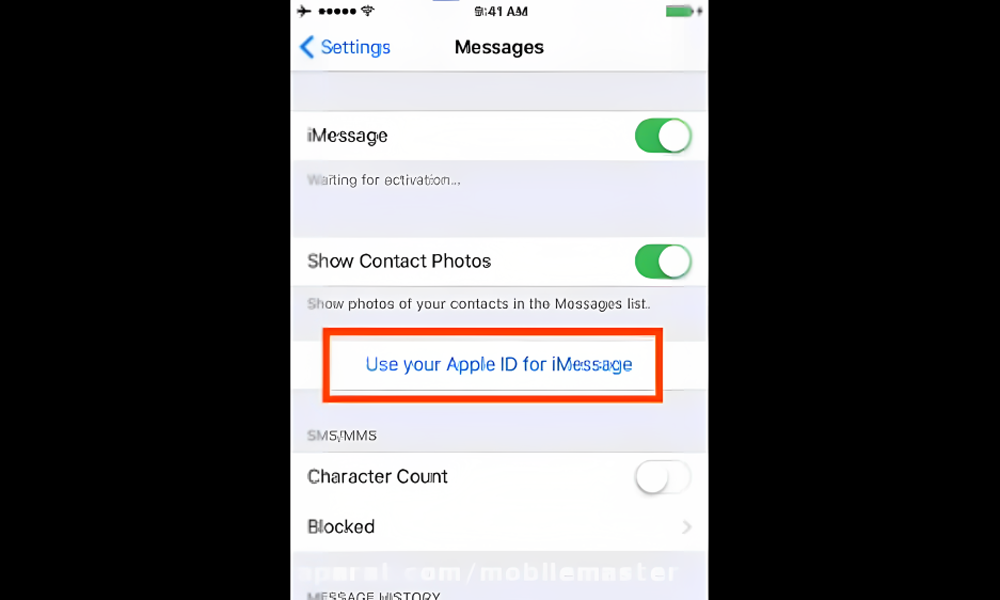 روی عبارت Use Your Apple ID for iMessage ضربه بزنید 