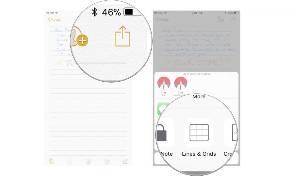 تنظیم خط و شبکه توری بر روی برنامه ی Notes ایفون
