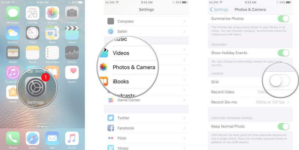 تنظیم کردن آیفون برای Crid کردن Camera
