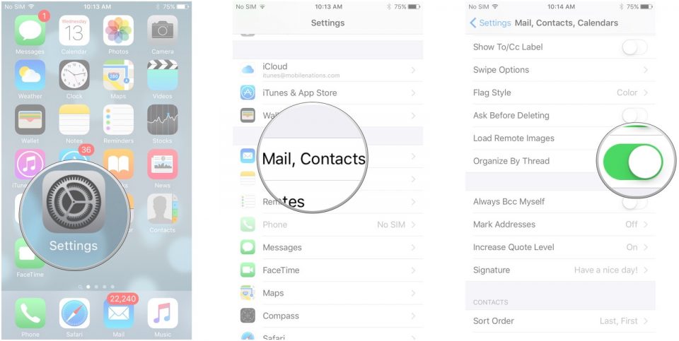ساماندهی ایمیل ها در برنامه Mail ایفون