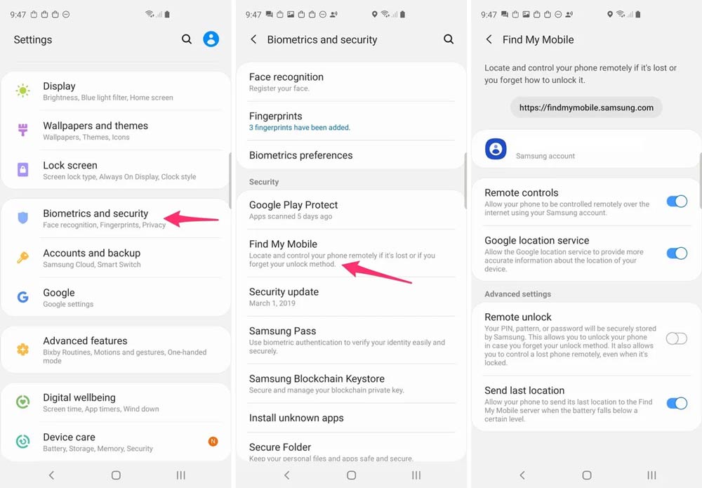 مراحل فعال کردن find my phone در گوشی سامسونگ بدون اینترنت