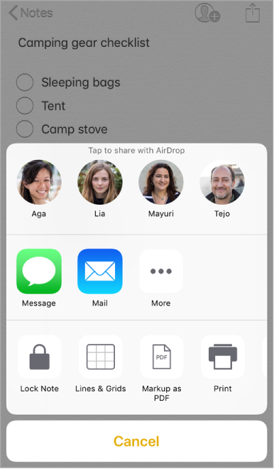 اشتراک گذاری یادداشت ها در برنامه ی Notes آیفون