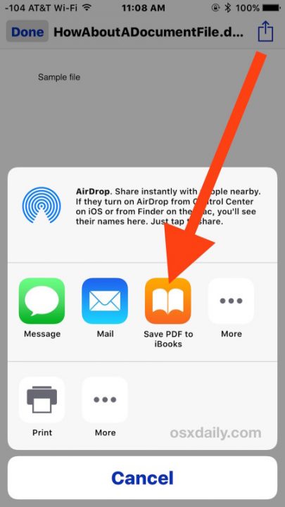 انتقال فایل پی دی اف به iBooks