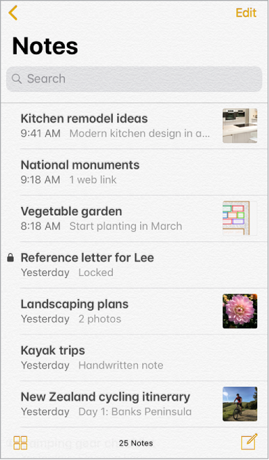جست و جوی یادداشت های در برنامه ی Notes