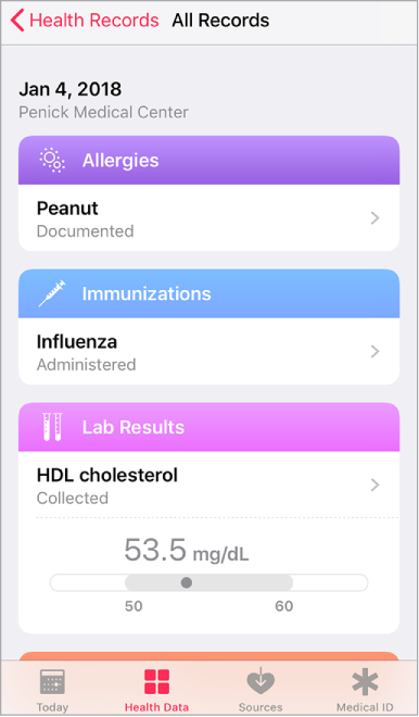 مشاهده ی پرونده های پزشکی دانلود شده روی برنامه Health