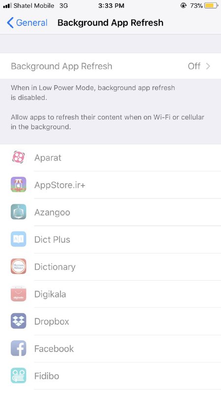 غیر فعال کردن back ground app refresh