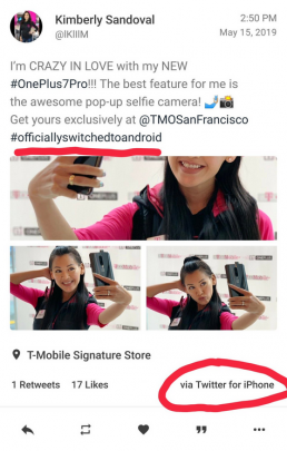 تشویق T_mobile به استفاده از One plus 7 pro در حالیکه خودش از Apple استفاده می کند