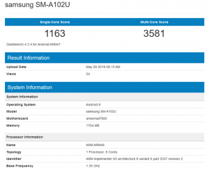 مشخصات ذکر شده در Geekbench برای A10e