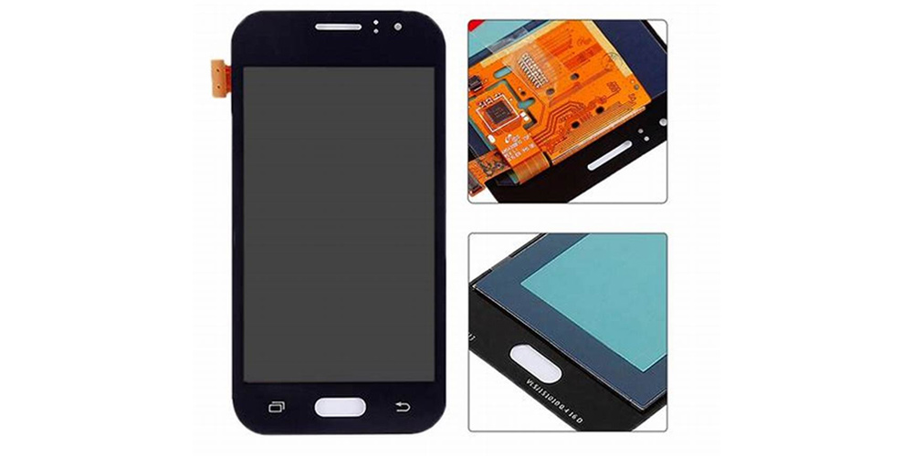 ال سی دی j1 ace سامسونگ اصل (سرویس پک) که لبه های آن نیز به خوبی نشان داده شده است