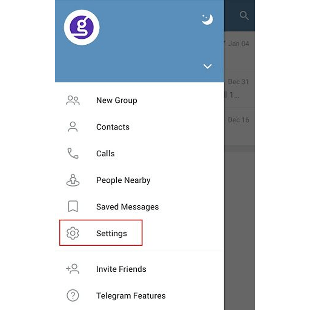 از منو باز شده روی گزینه تنظیمات (Settings) ضربه بزنید