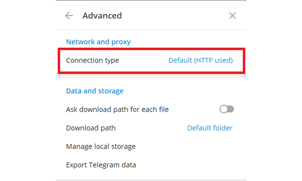 در تنظیمات پیشرفته، روی Connection Type کلیک کنید