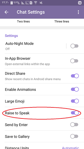 اسلایدر کنار گزینه Raise to Speak را لمس کنید
