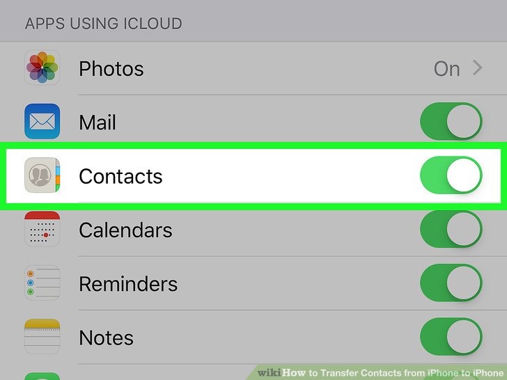گزینه Contacts را پیدا کنید و روی حالت on بکشید