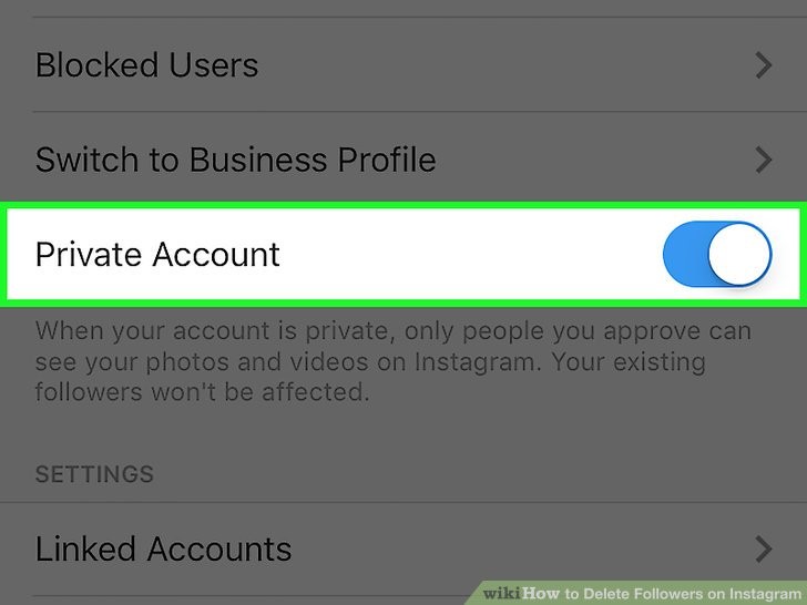 سوئیچ در کنار گزینه «Private Account» را روی On بگذارید و گزینه خصوصی را فعال کنید