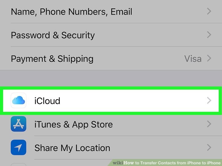 روی گزینه iCloud ضربه بزنید
