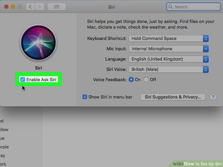 تیک کنار کادر «Enable Siri»را بزنید