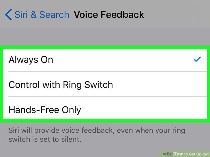 گزینه های بازخورد صدا برای سیری را انتخاب کنید