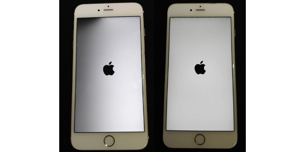 دو موبایل در کنار هم و بک لایت آیفون 6 ایراد پیدا کرده و در گوشه نمایشگر سایه افتاده است