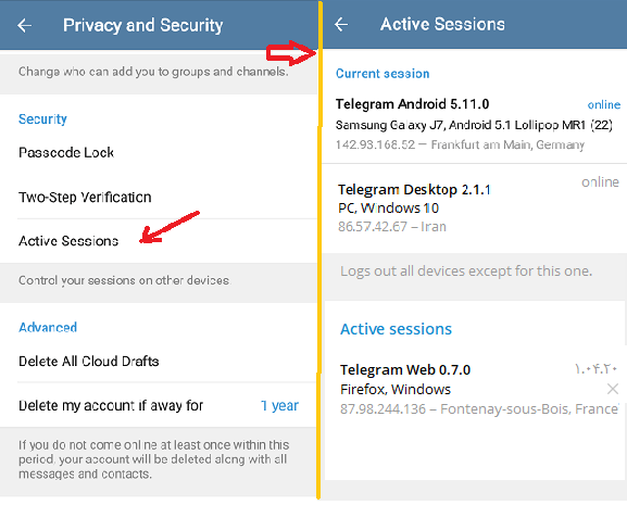  دیوایس در Active Sessions