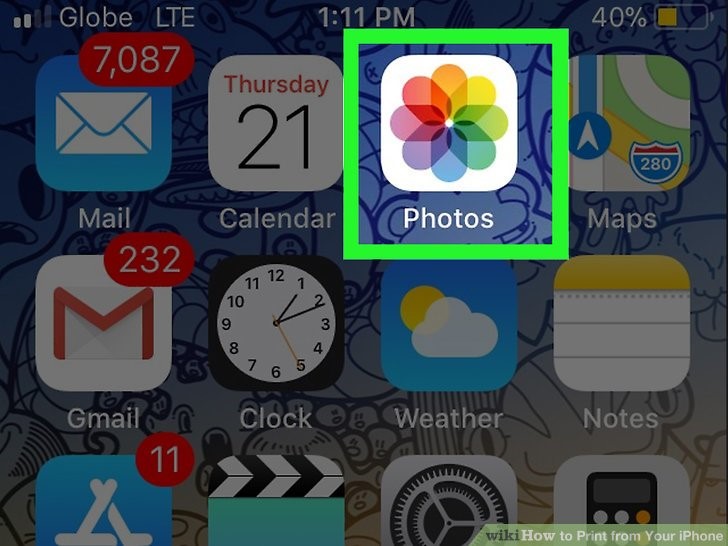 برنامه آیفون که از AirPrint پشتیبانی می کند را باز کنید