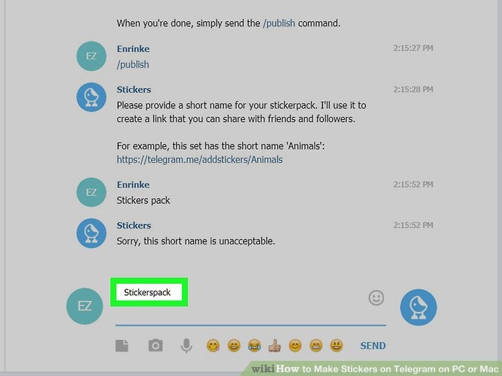 برای بسته استیکر یک نام کوتاه انتخاب کنید و روی Enter یا Return فشار دهید