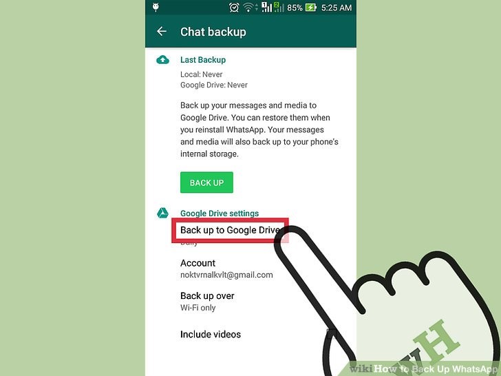روی گزینه تهیه نسخه پشتیبان برای گوگل درایو (Back up to Google Drive) ضربه بزنید