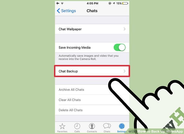 روی گزینه «Chat backup» ضربه بزنید