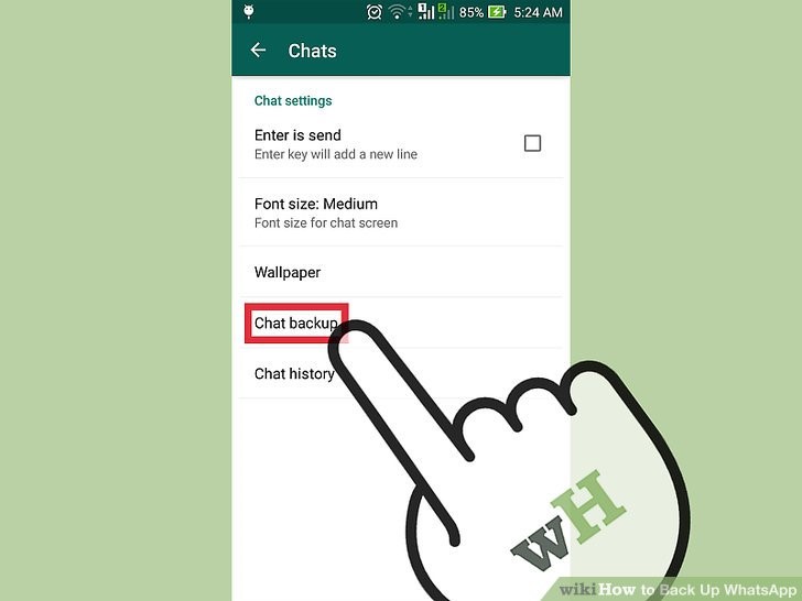 روی تهیه نسخه پشتیبان چت (Chat backup) ضربه بزنید