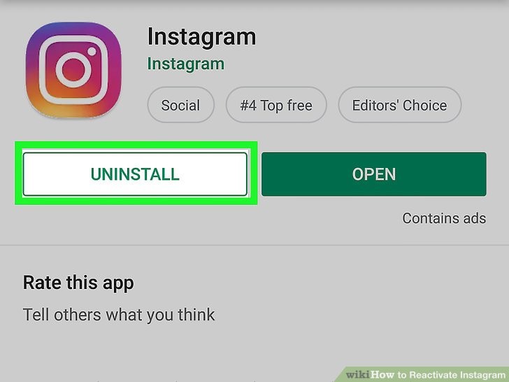 برنامه اینستاگرام را حذف و مجدداً نصب کنید