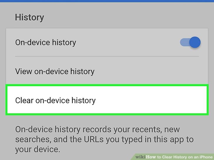 روی گزینه «Clear on-device history» ضربه بزنید تا سابقه جستجوی شما پاک شود