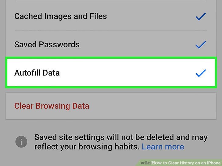 روی گزینه «Clear Saved Autofill From Data» ضربه بزنید و اطلاعات autofill را پاک کنید