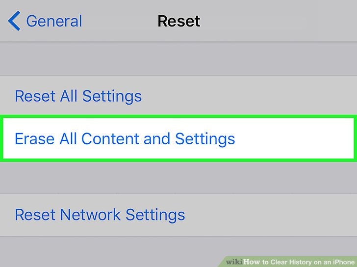 روی گزینه «Erase All Content and Settings» ضربه بزنید