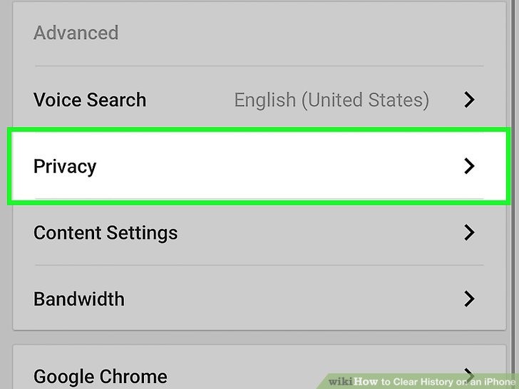 روی گزینه «Privacy» ضربه بزنید