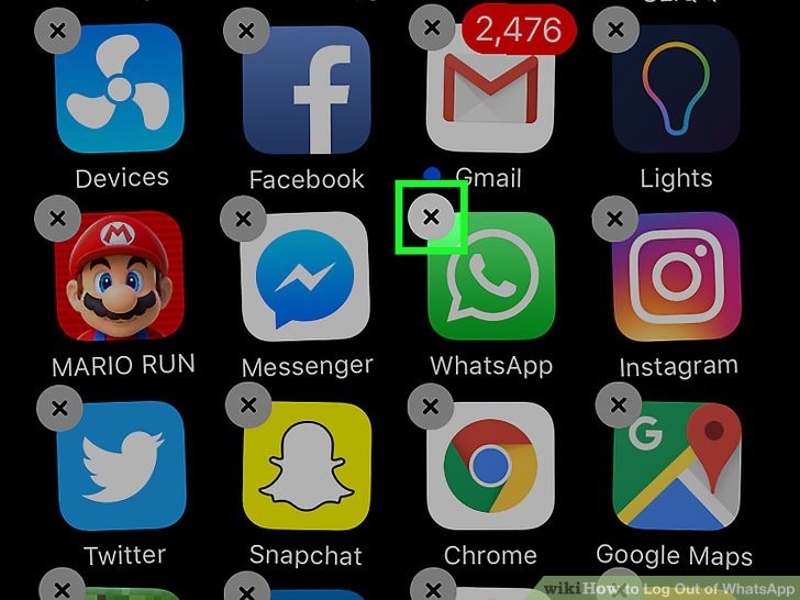 روی علامت X روی آیکون واتس اپ ضربه بزنید