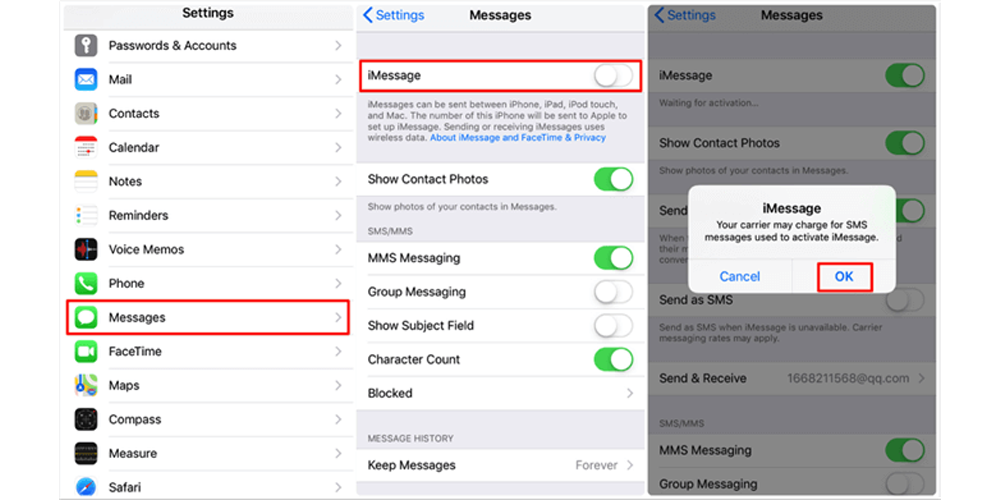 تغییر پیام متنی به iMessage در iPhone/iPad – مرحله ۲