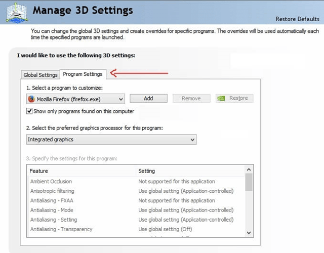 به تب Program Settings مراجعه کنید